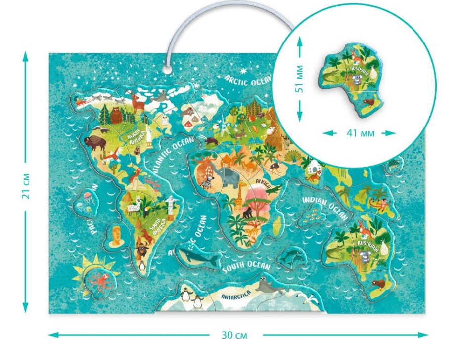DODO Magnetická hra - Mapa světa se zvířaty