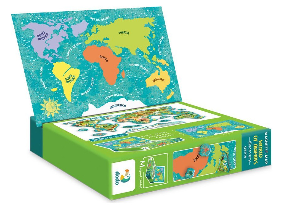 DODO Magnetická hra - Mapa světa se zvířaty