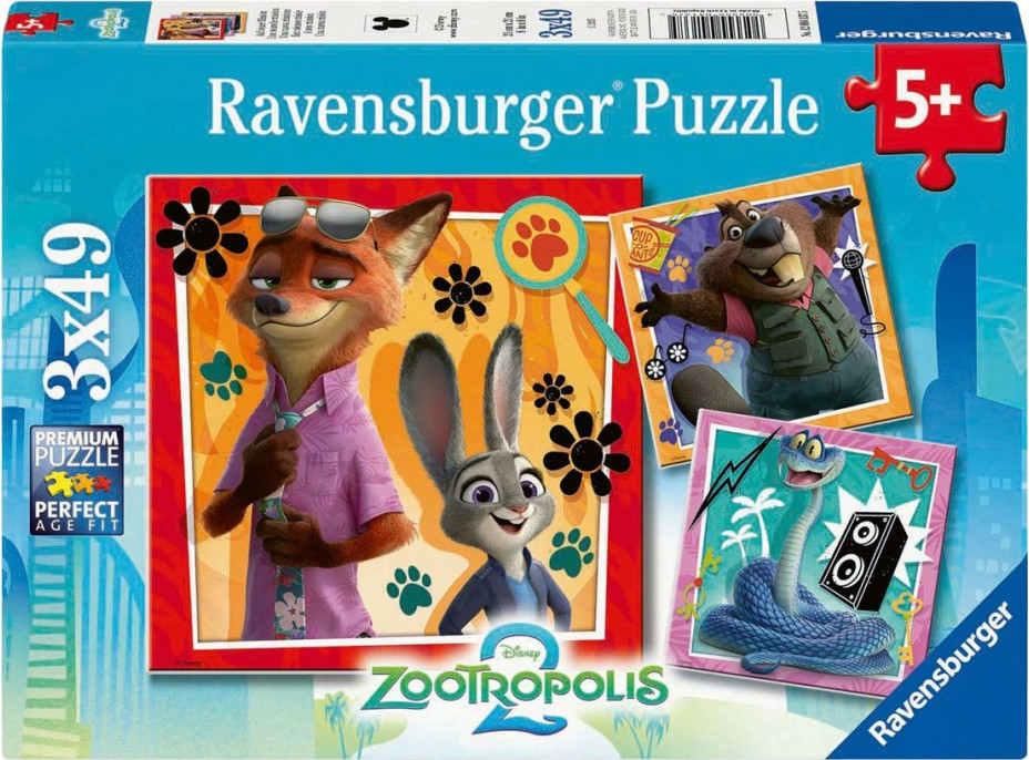RAVENSBURGER Puzzle Zootropolis: Město zvířat 3x49 dílků