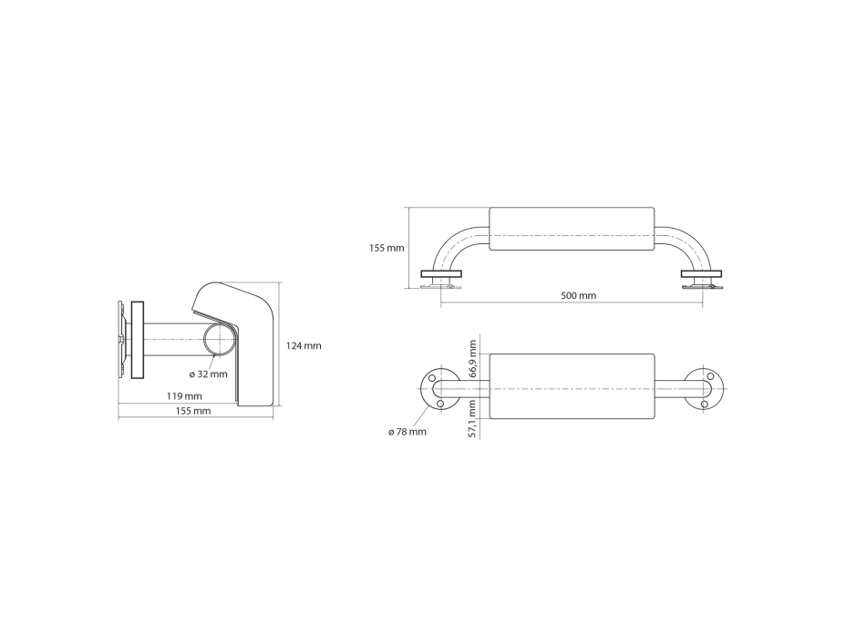 Sapho HANDICAP madlo se zádovou opěrkou, 500mm, nerez lesk XH575