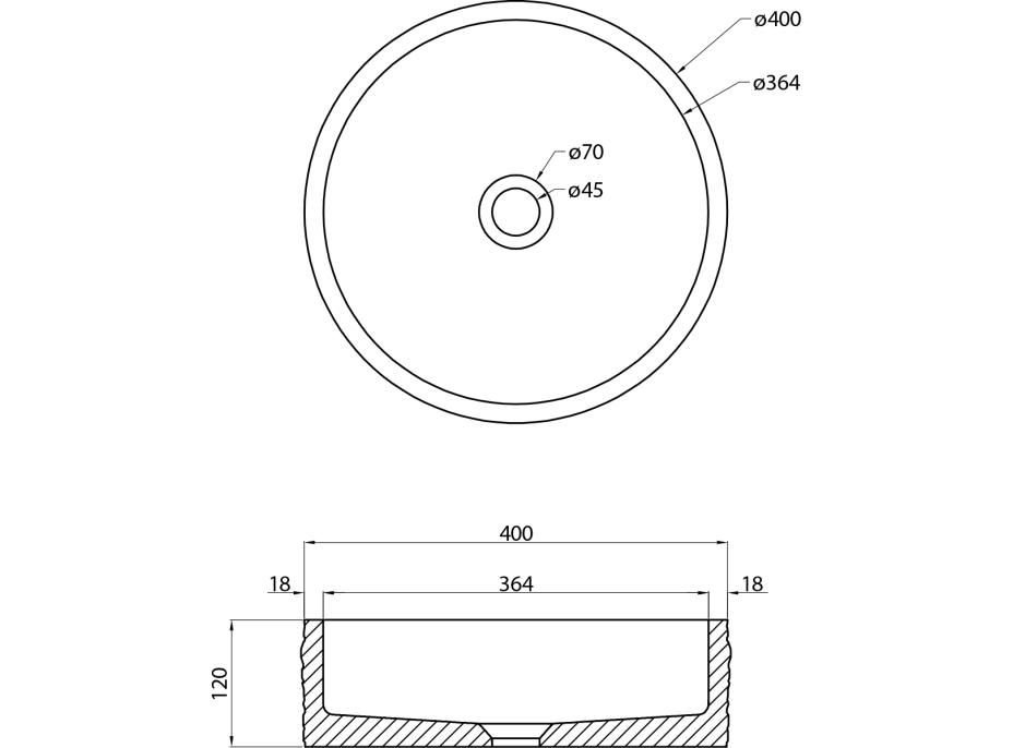 Sapho ISPIR betonové umyvadlo včetně výpusti, 40cm, černý granit AR476