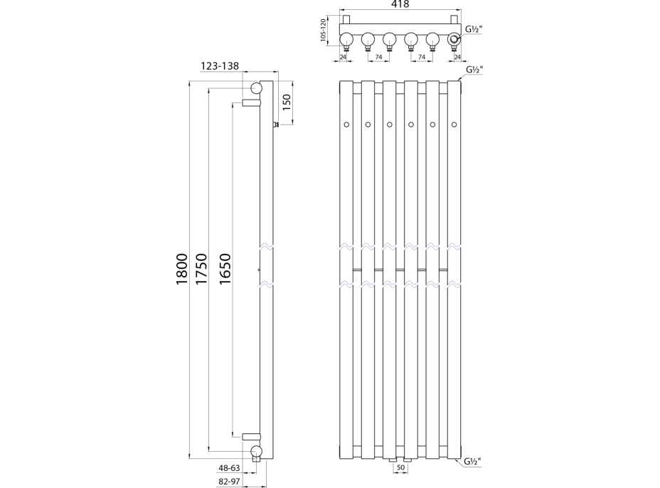 Sapho PILON otopné těleso 418x1800mm, se šesti háčky pro ručník, chrom IZ130T