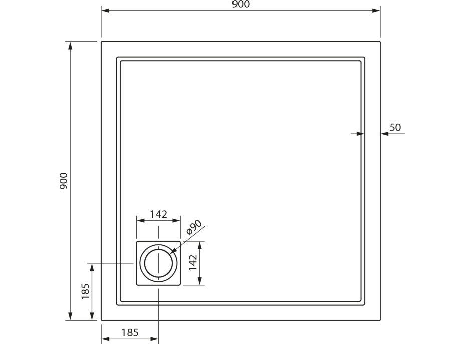 Gelco XENA sprchová vanička z litého mramoru, čtverec 90x90cm, bílá HX009