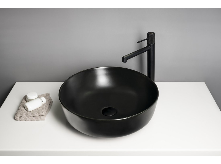 Sapho RONDEA keramické umyvadlo na desku Ø 41cm, černá mat AR445B