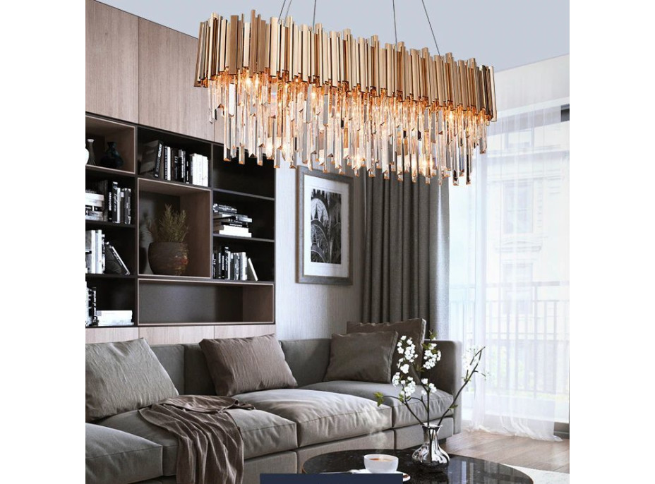 Stropní křišťálové svítidlo ROCK long - 60x30 cm - zlaté