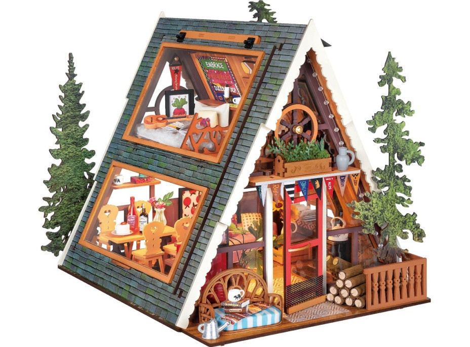 RoboTime 3D dřevěná skládačka Miniatura domečku Útulná lesní chata