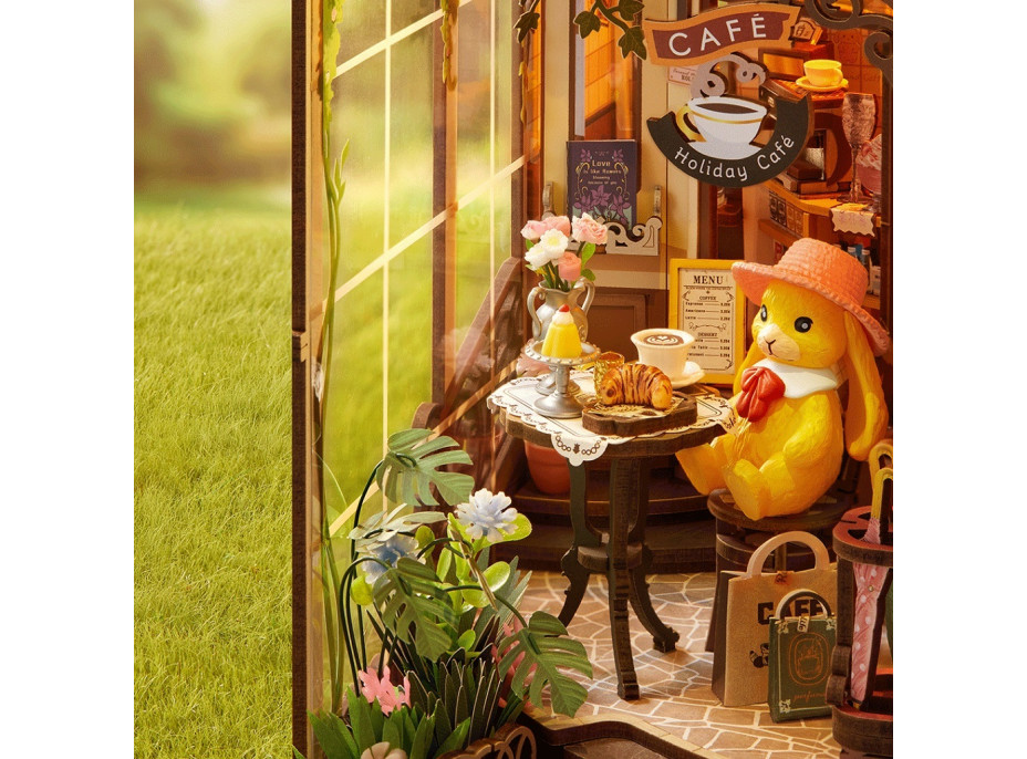 RoboTime 3D skládačka Zarážka na knihy Miniatura domečku Prázdninová kavárna