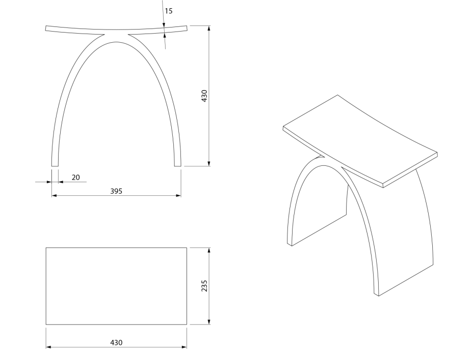 Sapho KORAL koupelnová stolička 43x43x23, 5cm, solid surface, bílá mat WF434