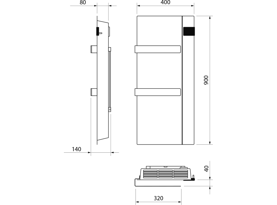 Sapho ONSEN EVO elektrické otopné těleso 400x900mm, 1000 W, antracit ONS10011