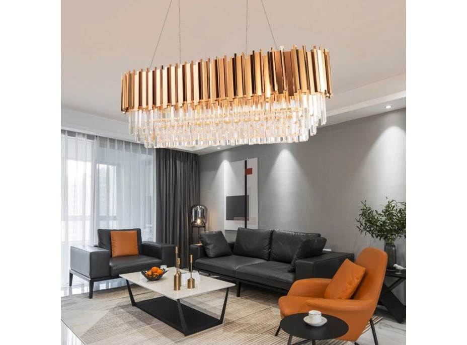 Stropní křišťálové svítidlo ROCK long - 60x30 cm - zlaté