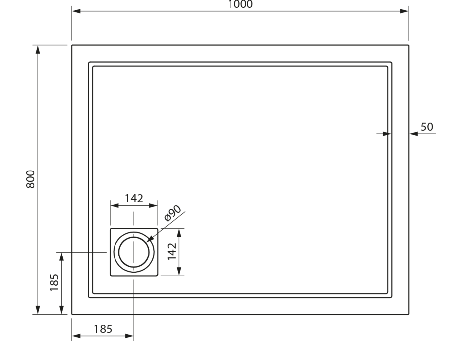 Gelco XENA sprchová vanička z litého mramoru, obdélník 100x80cm, bílá HX10080