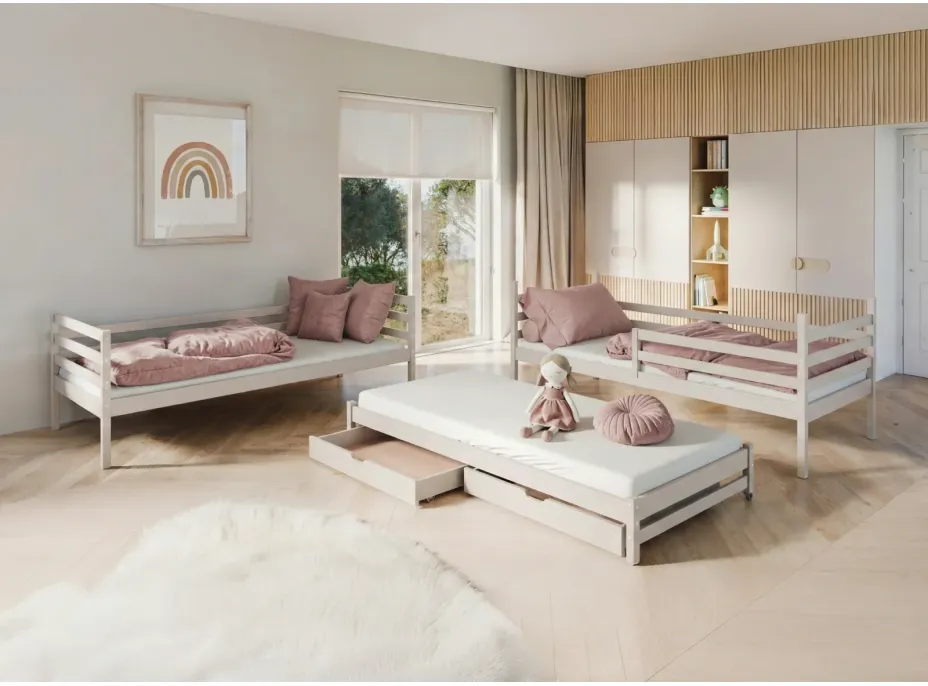 Dětská patrová postel z masivu borovice LUKÁŠ s přistýlkou a šuplíky - 200x90 cm - KAŠMÍROVÁ