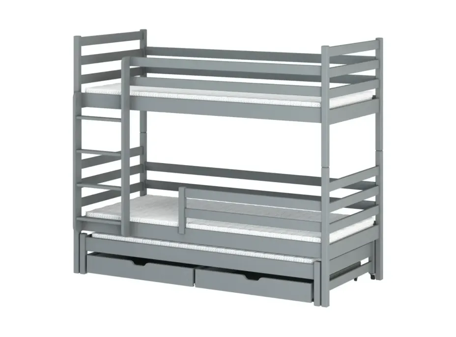 Dětská patrová postel z masivu borovice LUKÁŠ s přistýlkou a šuplíky - 200x90 cm - ŠEDÁ