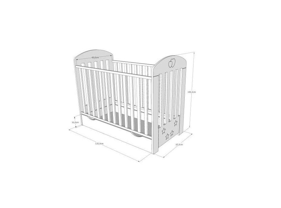 Dětská postýlka se šuplíkem LITTLE SISI 120x60 cm - BÍLÁ