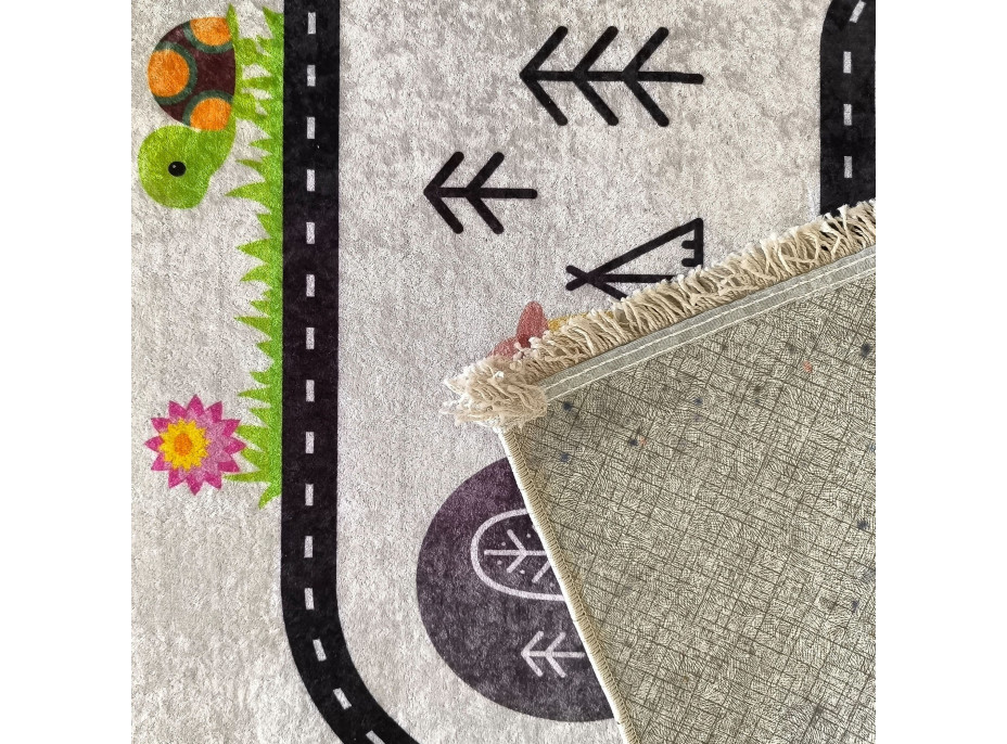 Dětský kusový koberec HONOR New - Putování za zvířátky - šedý