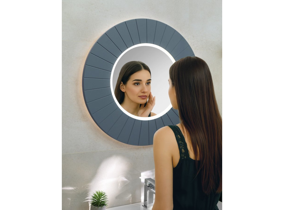 Sapho LUMIRO STRIP kulaté zrcadlo s LED osvětlením v rámu ø 75cm, siena LR750-4242S