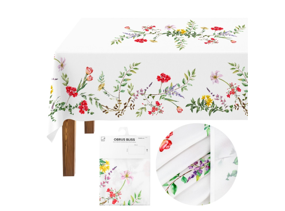Velikonoční ubrus BLISS Květy - 130x180 cm - bílý