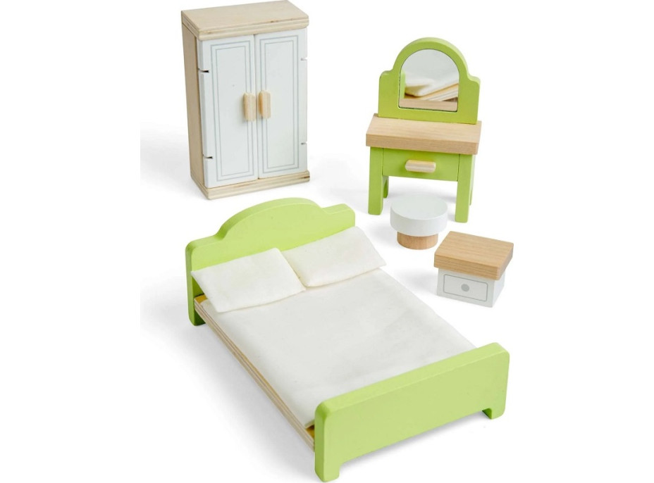 Bigjigs Toys Dřevěný nábytek do domečku pro panenky Ložnice