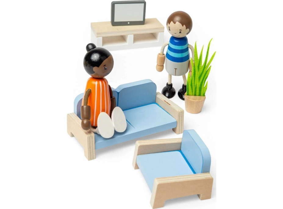 Bigjigs Toys Dřevěný nábytek do domečku pro panenky Obývací pokoj