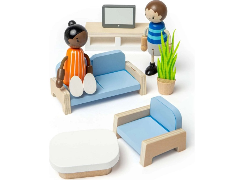 Bigjigs Toys Dřevěný nábytek do domečku pro panenky Obývací pokoj