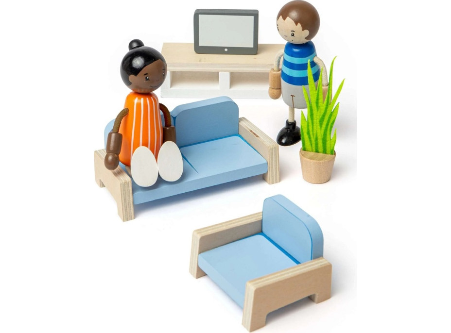 Bigjigs Toys Dřevěný nábytek do domečku pro panenky Obývací pokoj