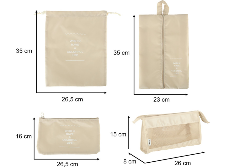 Organizéry do kufru - cestovní sada 8 kusů doplňků - béžová