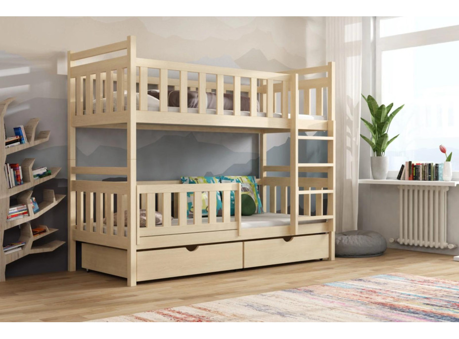 Dětská patrová postel z masivu borovice KAREL se šuplíky - 200x90 cm