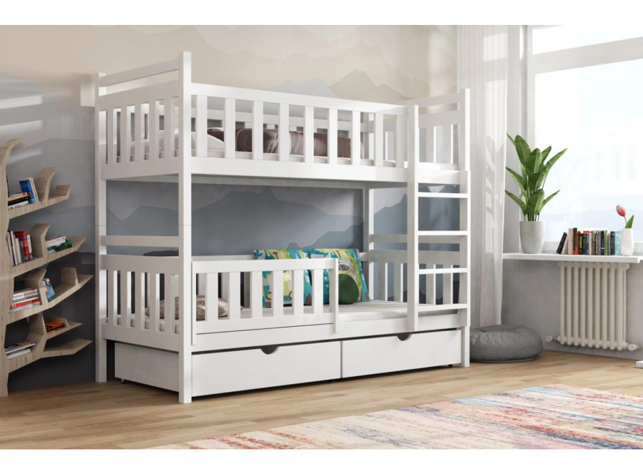 Dětská patrová postel z masivu borovice KAREL se šuplíky - 200x90 cm