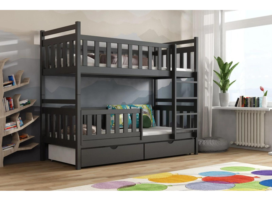 Dětská patrová postel z masivu borovice KAREL se šuplíky - 200x90 cm