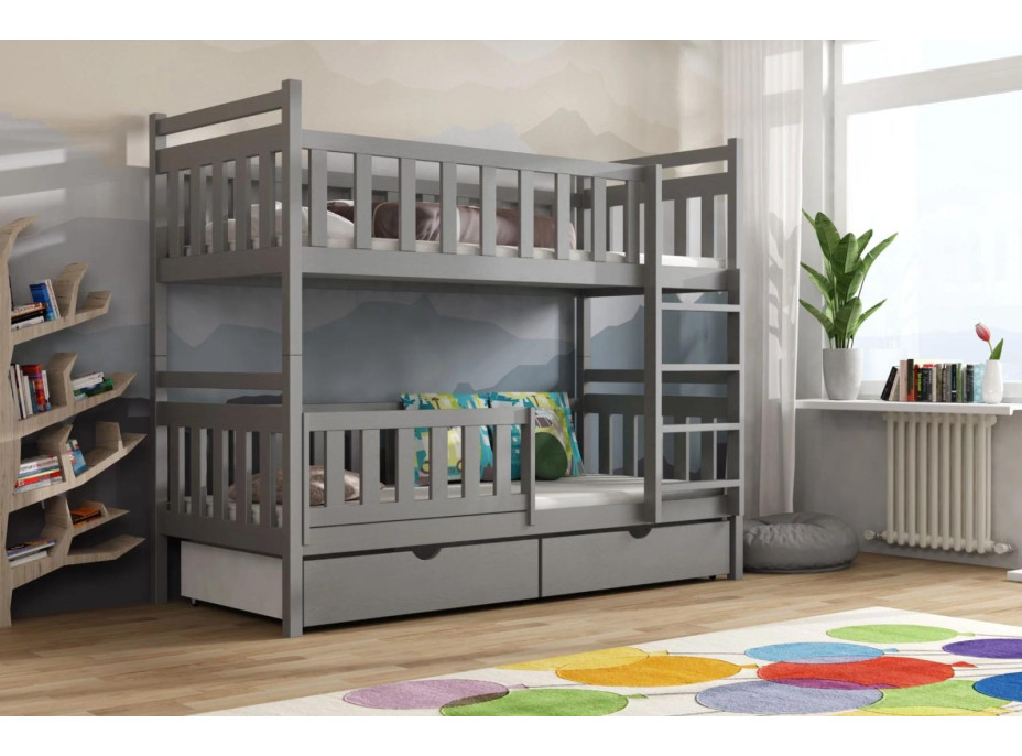 Dětská patrová postel z masivu borovice KAREL se šuplíky - 200x90 cm