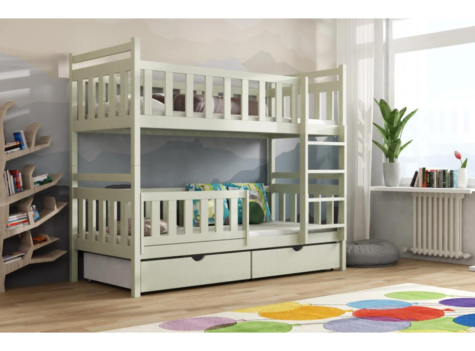 Dětská patrová postel z masivu borovice KAREL se šuplíky - 200x90 cm