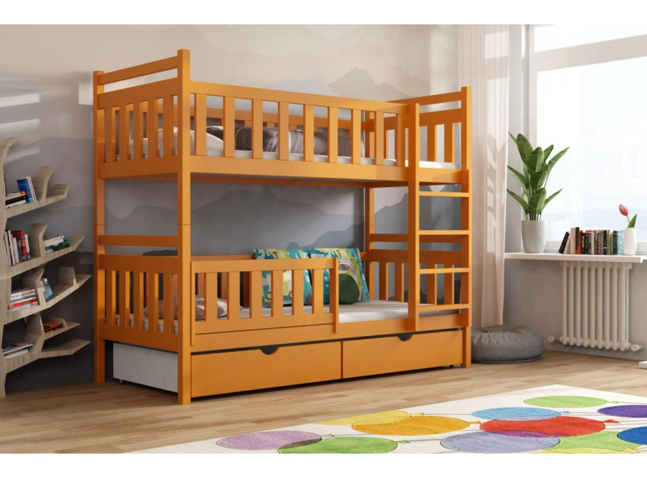 Dětská patrová postel z masivu borovice KAREL se šuplíky - 200x90 cm