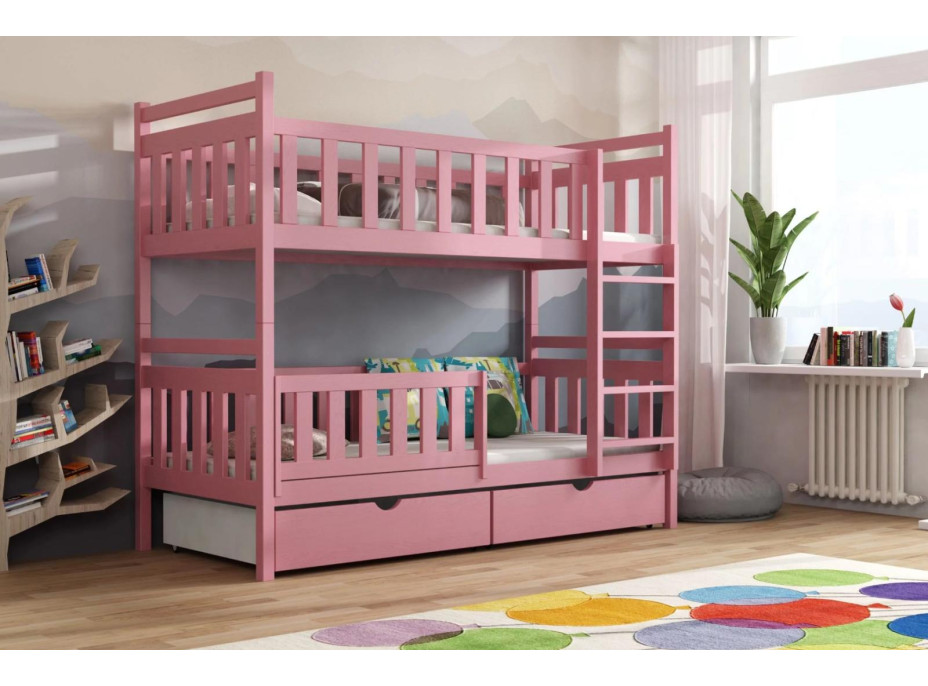 Dětská patrová postel z masivu borovice KAREL se šuplíky - 200x90 cm