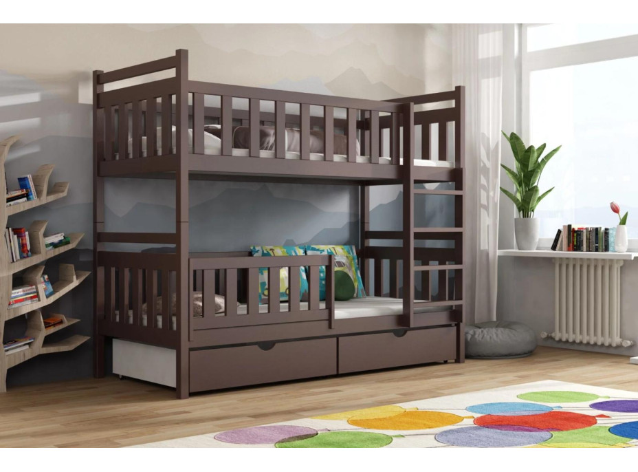 Dětská patrová postel z masivu borovice KAREL se šuplíky - 200x90 cm