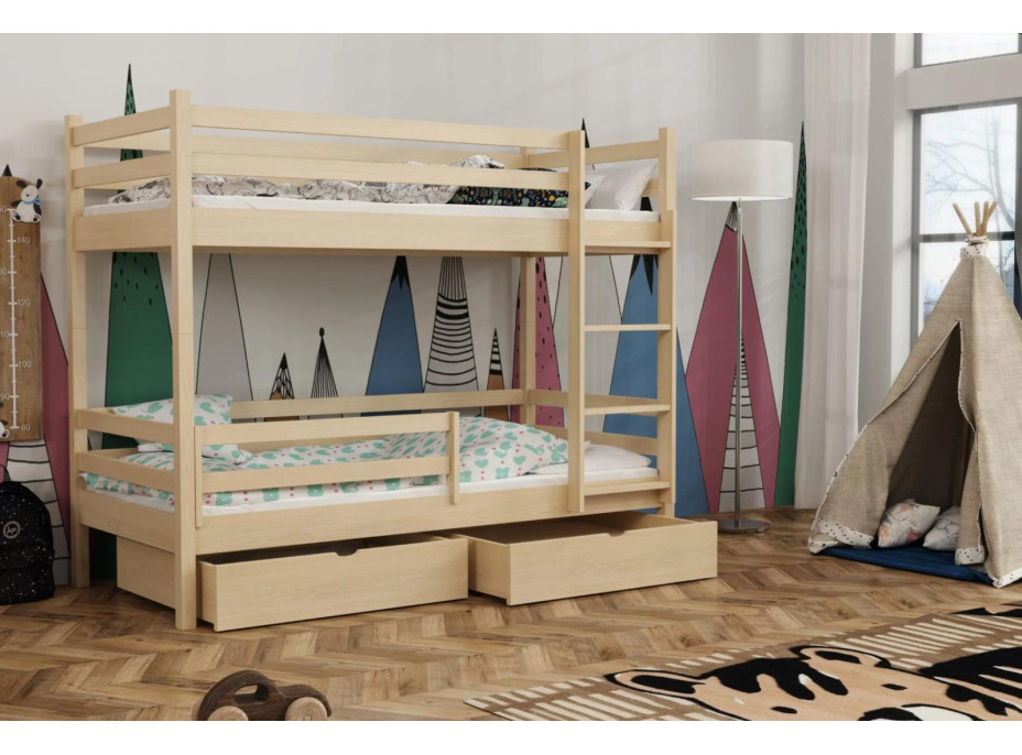 Dětská patrová postel z masivu borovice LEGEND PLUS se šuplíky - 200x90 cm