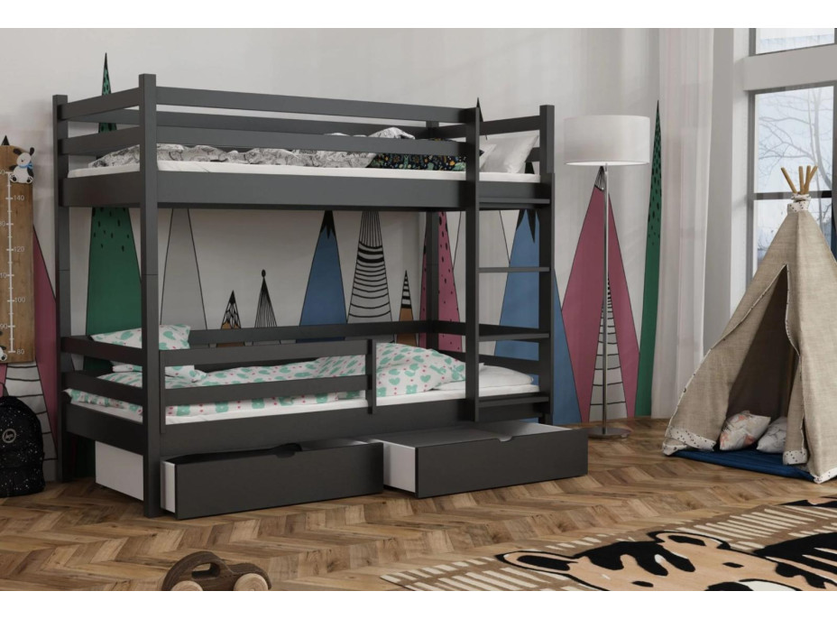 Dětská patrová postel z masivu borovice LEGEND PLUS se šuplíky - 200x90 cm