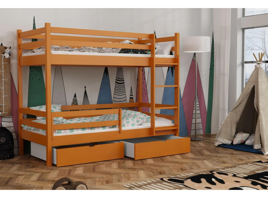 Dětská patrová postel z masivu borovice LEGEND PLUS se šuplíky - 200x90 cm