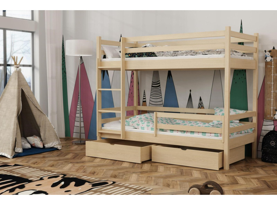 Dětská patrová postel z masivu borovice LEGEND PLUS se šuplíky - 200x90 cm