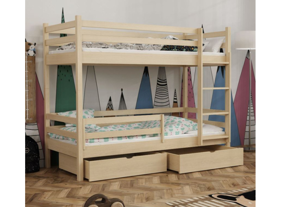 Dětská patrová postel z masivu borovice LEGEND PLUS se šuplíky - 200x90 cm
