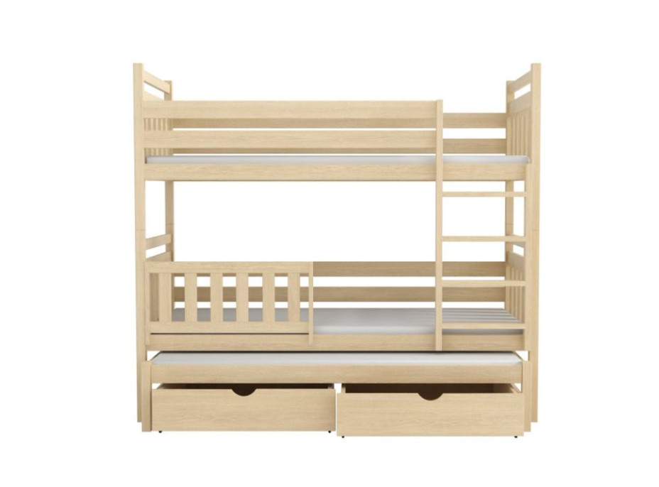 Dětská patrová postel z masivu borovice PETR s přistýlkou a šuplíky - 200x90 cm