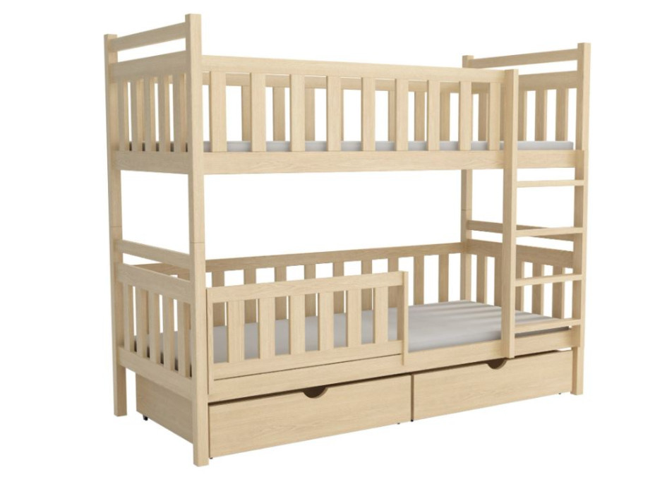 Dětská patrová postel z masivu borovice KAREL se šuplíky - 200x90 cm