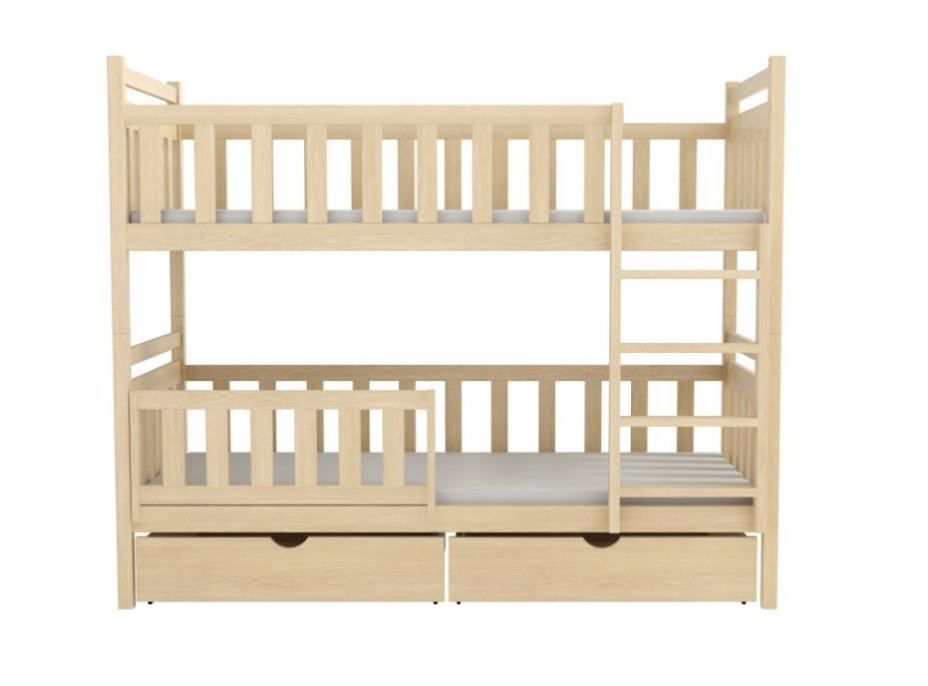 Dětská patrová postel z masivu borovice KAREL se šuplíky - 200x90 cm