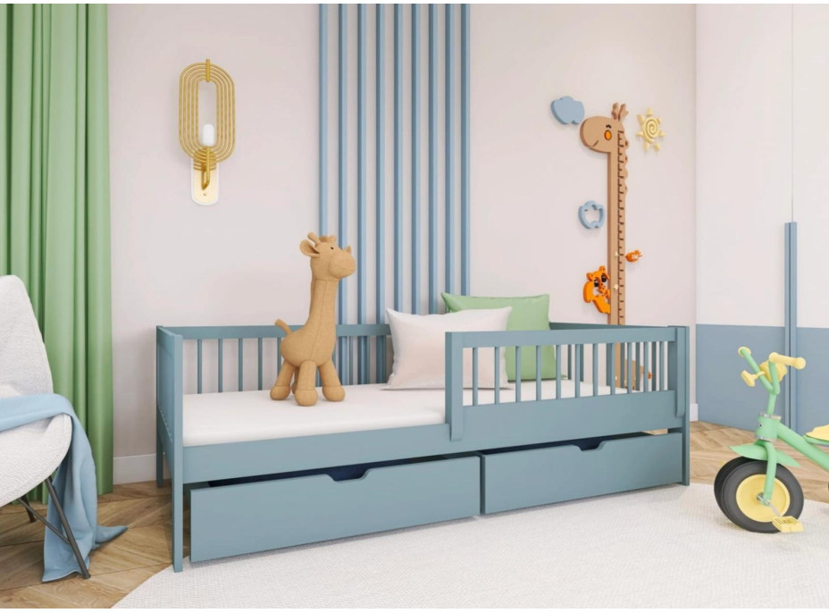 Dětská postel z masivu EDI se šuplíky - 200x90 cm - ŠEDÁ