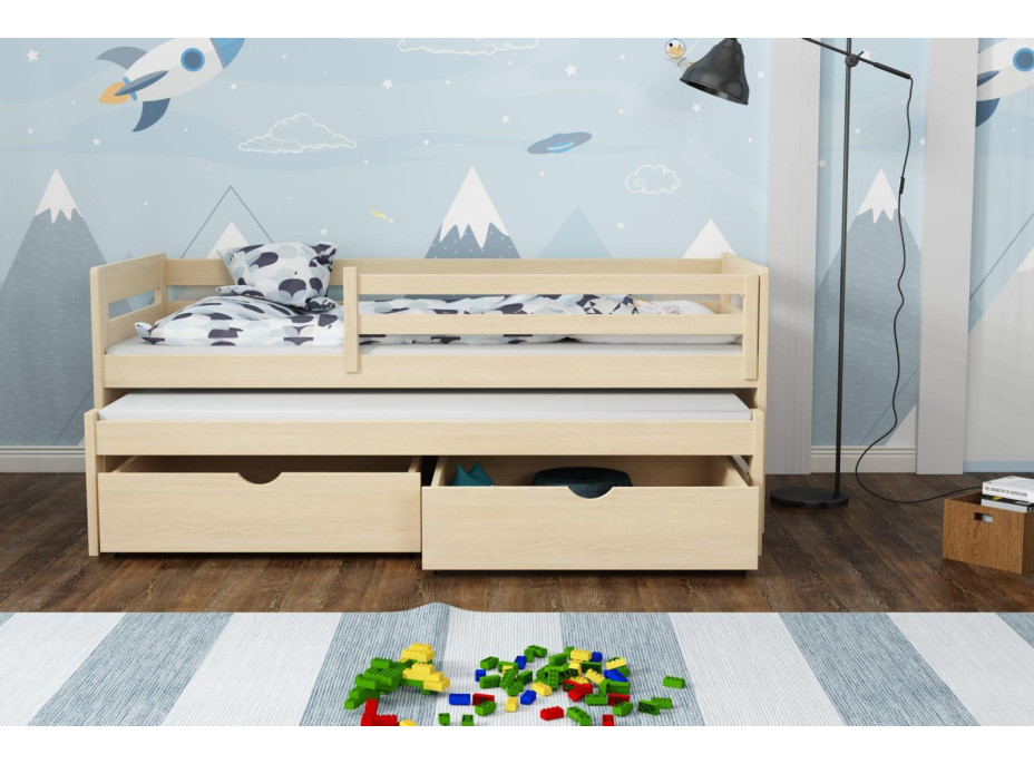 Dětská postel z masivu borovice JOLANA s přistýlkou a šuplíky - 200x90 cm