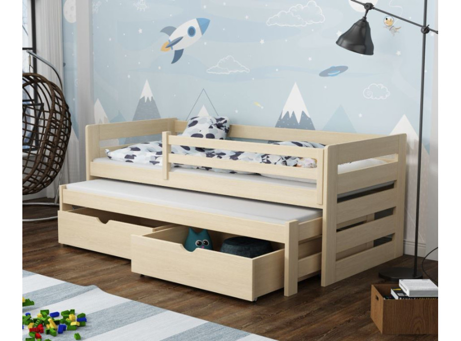 Dětská postel z masivu borovice JOLANA s přistýlkou a šuplíky - 200x90 cm
