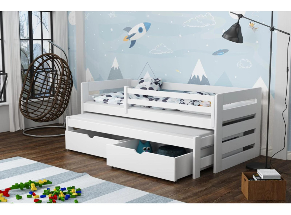 Dětská postel z masivu borovice JOLANA s přistýlkou a šuplíky - 200x90 cm