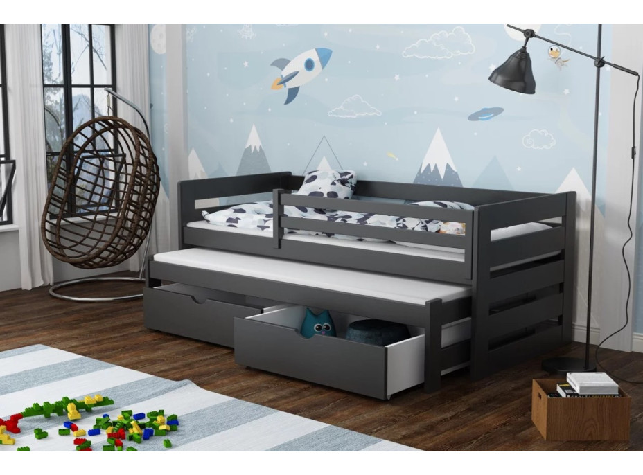 Dětská postel z masivu borovice JOLANA s přistýlkou a šuplíky - 200x90 cm