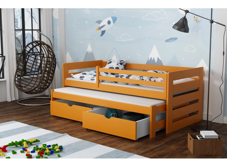 Dětská postel z masivu borovice JOLANA s přistýlkou a šuplíky - 200x90 cm