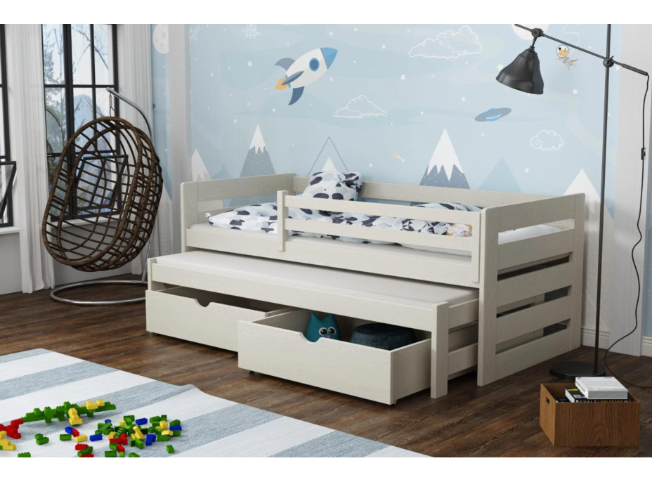 Dětská postel z masivu borovice JOLANA s přistýlkou a šuplíky - 200x90 cm