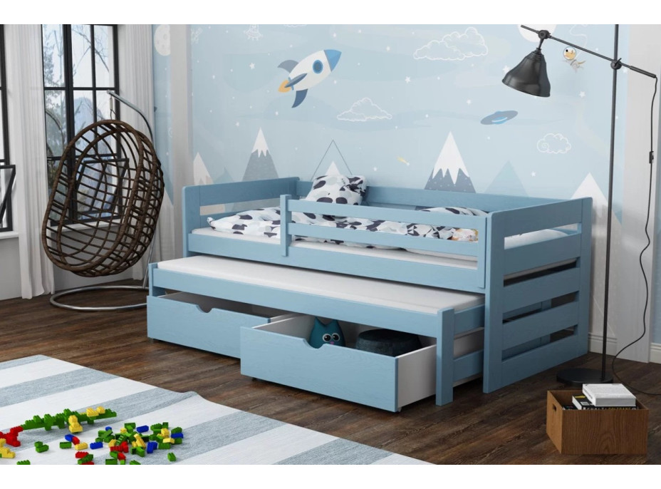 Dětská postel z masivu borovice JOLANA s přistýlkou a šuplíky - 200x90 cm